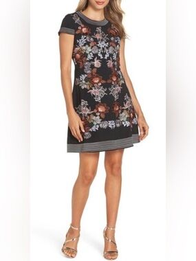 Anthropologie Foxiedox black floral embroidered dress preppy chic zipper back 6